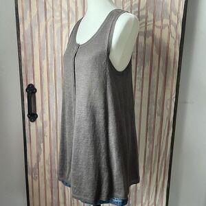 Eileen Fisher Brown Linen Button Front Knit Lagenlook Gorpcore Long Vest Size S